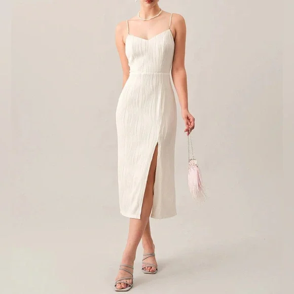 RIHOAS Ivory Midi Dress with Pearl Straps - NWT - Picture 1 of 6